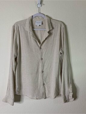 Raith Mens oatmeal cami flax/ rayon long sleeve button shirt L
